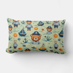 Coussin Rectangle Mignon motif d'ours marin avec rayures marine