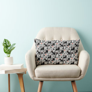 Coussin Rectangle Mignon motif sans couture de chat noir sur fond gr