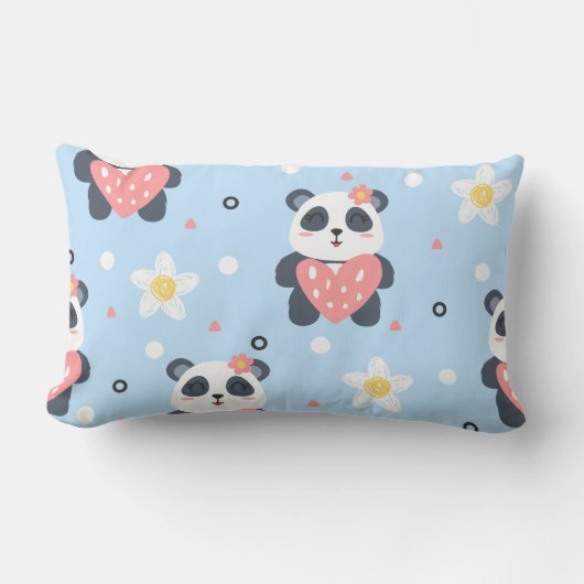 Coussin Rectangle Mignon motif sans couture de cœur de panda, N d'an (Recto)