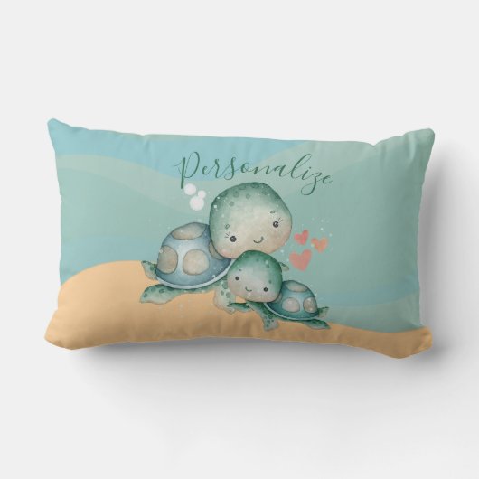 Coussin Rectangle Mignonne maman Bébé Mer Turtle Vert Personnaliser (Verso)