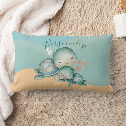 Coussin Rectangle Mignonne maman Bébé Mer Turtle Vert Personnaliser (Couverture)