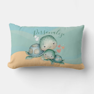 Coussin Rectangle Mignonne maman Bébé Mer Turtle Vert Personnaliser