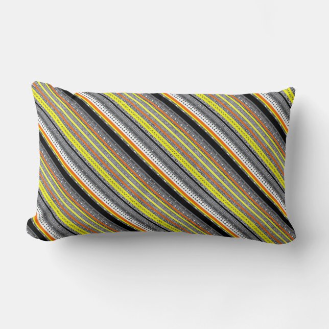 Coussin Rectangle Mignons motifs aztèques gris jaune orange (Recto)