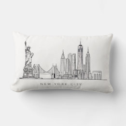 Coussin Rectangle Minimalist New York City Skyline Line Art