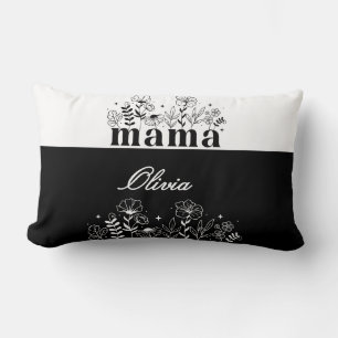 Coussin Rectangle Minimaliste Fleur Sauvage Maman Personnalisée Noir