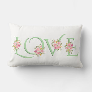Coussin Rectangle Mint vert Love typographie roses Valentines Day
