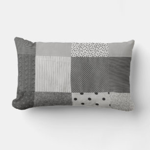 Coussin Rectangle Modèle de tissu vintage patchwork noir et blanc