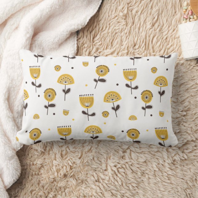Coussin Rectangle Modèle Floral Jaune Moderne Du Milieu Du Siècle (Couverture)