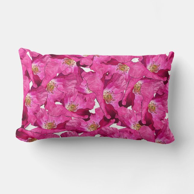 Coussin Rectangle Modèle rose de pavots floraux (Recto)