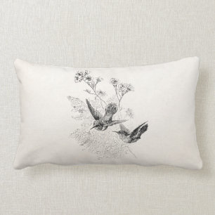 Coussin Rectangle Modèle vintage d'oiseaux d'antiquité de colibri