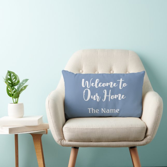 Coussin Rectangle Modern Blue Welcome Accueil Nom personnalisé (Chaise)