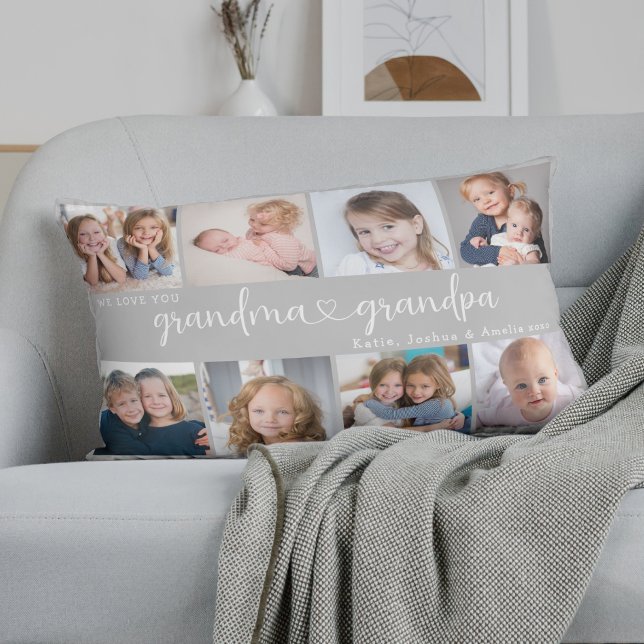 Coussin Rectangle Modern Grandparents Photo Collage Heart Script (Créateur téléchargé)