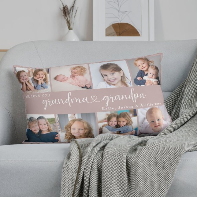 Coussin Rectangle Modern Grandparents Photo Collage Heart Script (Créateur téléchargé)