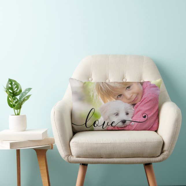 Coussin Rectangle Modern LOVE Script Photo Coeur 1 ou 2 images (Chaise)