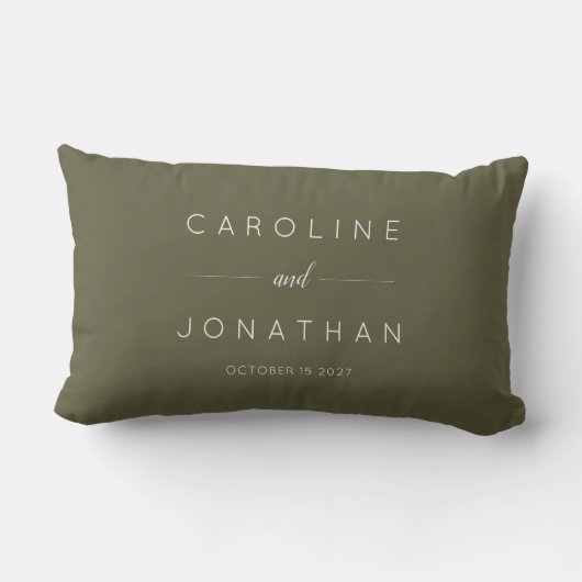 Coussin Rectangle Modern Minimalist Script Olive Moss Custom Wedding (Verso)