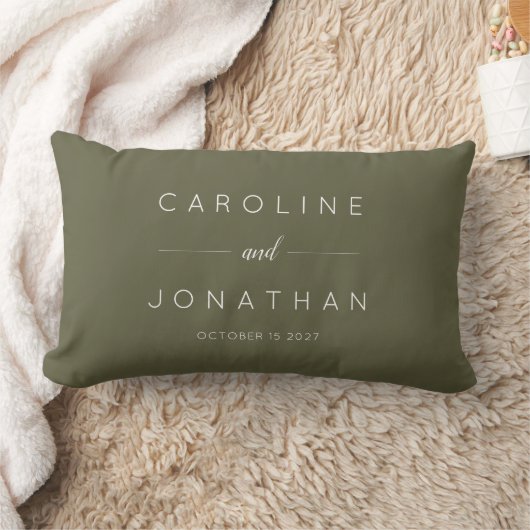 Coussin Rectangle Modern Minimalist Script Olive Moss Custom Wedding (Couverture)