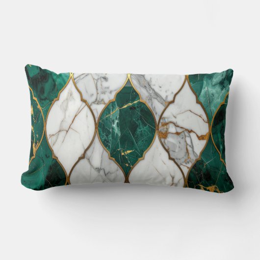 Coussin Rectangle Modern Royal Emerald Green Mosaic & Gold Pillow (Recto)