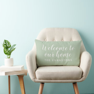 Coussin Rectangle Modern Sage Green Welcome Home Nom de famille pers
