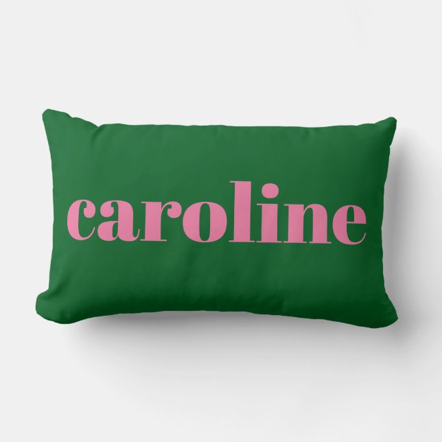 Coussin Rectangle Modern Typography Personalized Name | Pink Green (Recto)