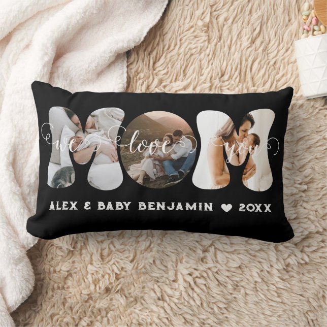 Coussin Rectangle Modern We Love You Mom Collage photo (Couverture)