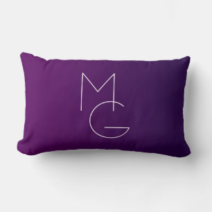 Coussin Rectangle Moderne 2 Initiales Ombre Subtile Violet Foncé