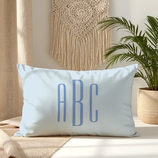 Coussin Rectangle Moderne à trois lettres Monogramme bleu clair