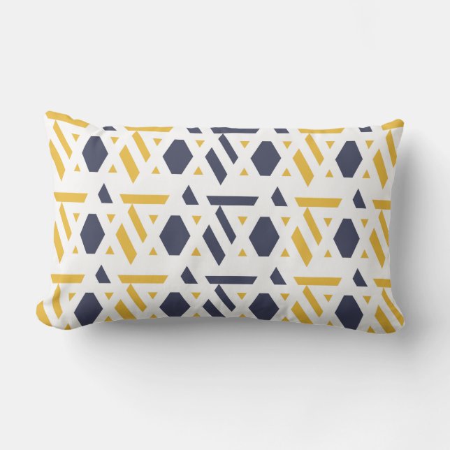 Coussin Rectangle Moderne, abstrait, bleu marine, jaune, blanc motif (Recto)