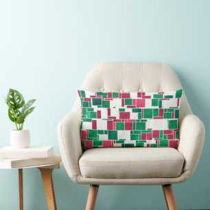Coussin Rectangle Moderne Bold Rouge et Vert Noël Mondrian