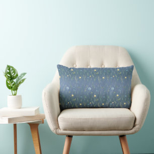 Coussin Rectangle Moderne Botanique florale fleur Rustique Bleu dégr