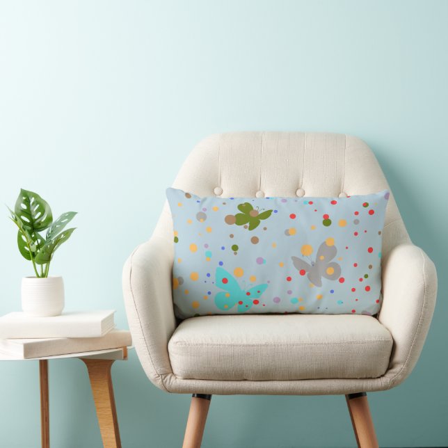 Coussin Rectangle Moderne Chic Points&Papillon Bleu Clair  (Chaise)
