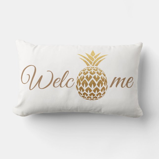 Coussin Rectangle Moderne élégant Or Ananas Blanc Bienvenue (Recto)
