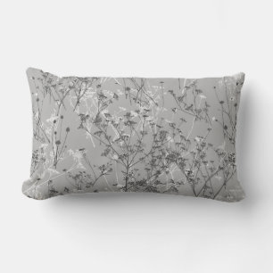 Coussin Rectangle Moderne Élégant Résumé Gris Blanc Fleurs sauvages