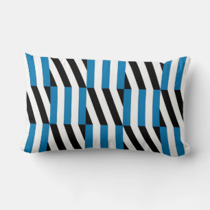 Coussin Rectangle Moderne Géométrique Bleu Noir et Blanc Op Art