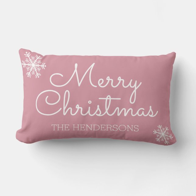 Coussin Rectangle Moderne Joyeux Noël Flocons de Neige Nom de Famill (Recto)