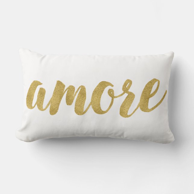 Coussin Rectangle Moderne Lettré à la main Or Italien Amore Décor (Recto)