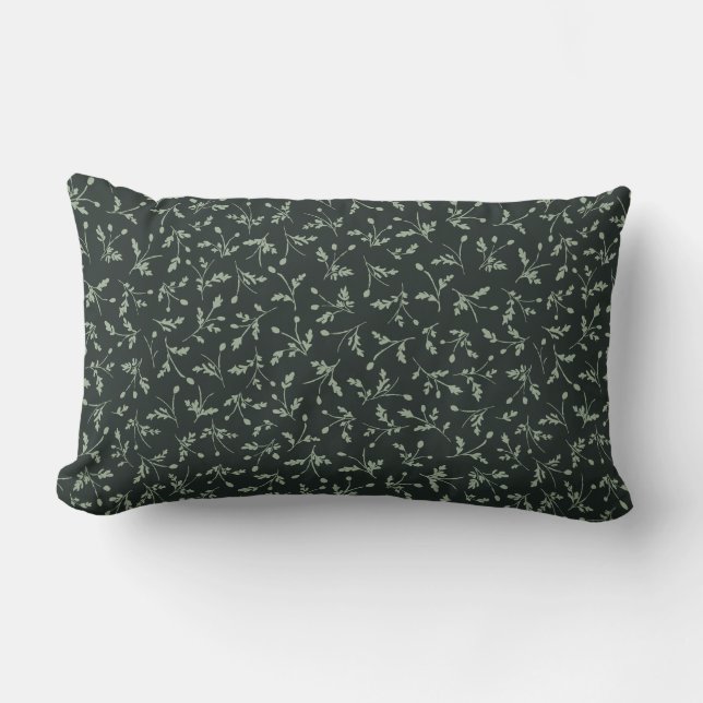 Coussin Rectangle Moderne Motif Fleurs de Maison de Campagne Charbon (Recto)