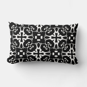 Coussin Rectangle Moderne noir et blanc damas Graphisme floral