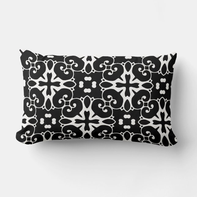 Coussin Rectangle Moderne noir et blanc damas Graphisme floral (Recto)