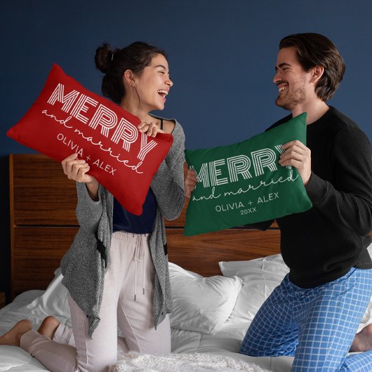 Coussin Rectangle Moderne Rétro Noël Joyeux et Marié pour le Premier