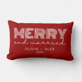 Coussin Rectangle Moderne Rétro Noël Joyeux et Marié pour le Premier (Recto)