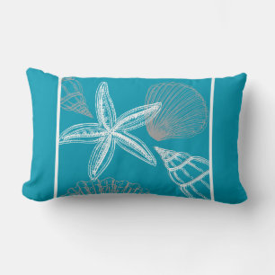 Coussin Rectangle Moderne Seashell Beach House Aqua Blue Starfish