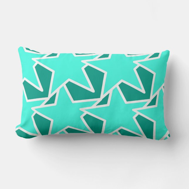 Coussin Rectangle Moderne Star Géométrique - Aqua et turquoise (Recto)