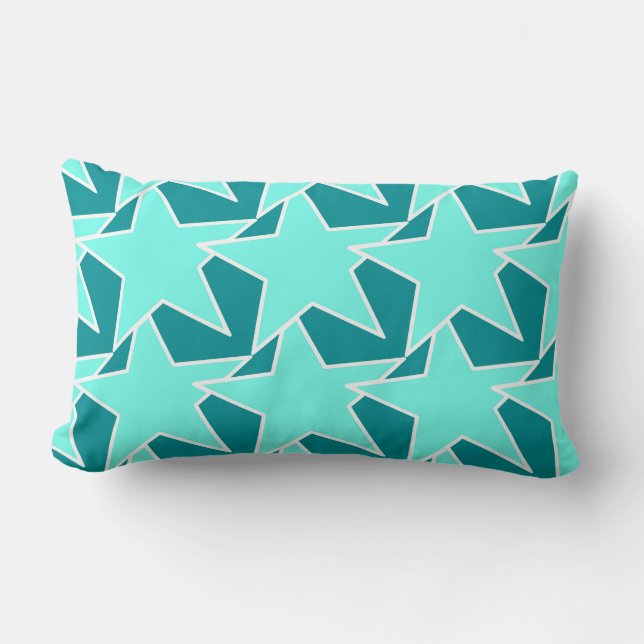 Coussin Rectangle Moderne Star Géométrique - Aqua et turquoise (Recto)