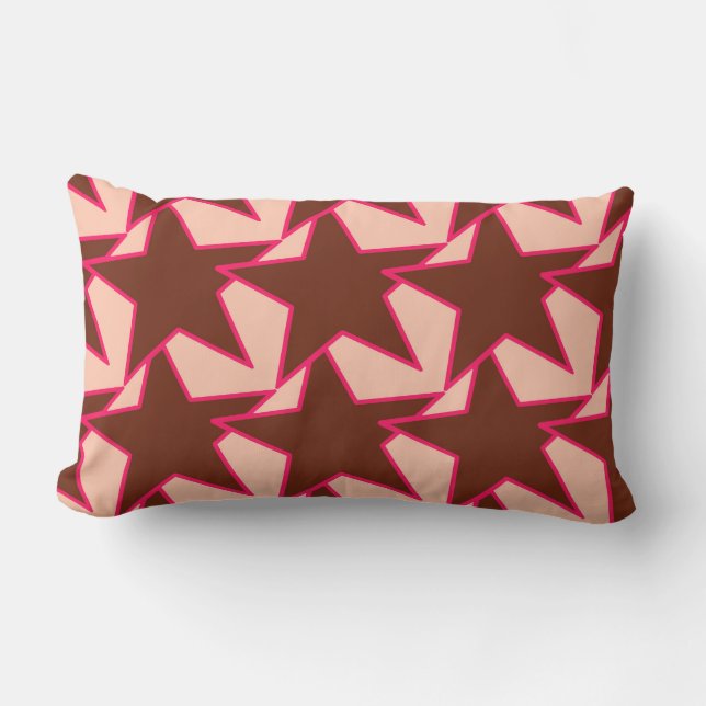 Coussin Rectangle Moderne Star Géométrique - chocolat et pêche (Recto)