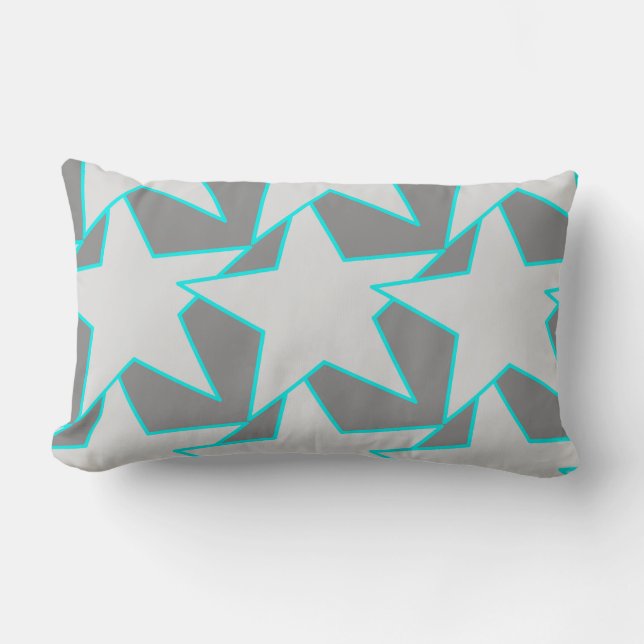 Coussin Rectangle Moderne Star Géométrique - gris et turquoise (Recto)