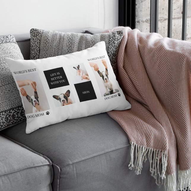 Coussin Rectangle Monde Meilleur chien maman | Photo de chien de col (Créateur téléchargé)