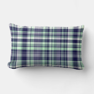 Coussin Rectangle Monnaie, Bleu Marine, Blancs Preppy Madras Plaid