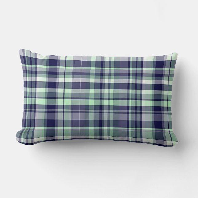 Coussin Rectangle Monnaie, Bleu Marine, Blancs Preppy Madras Plaid (Recto)