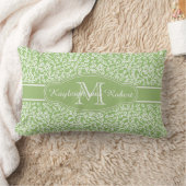 Coussin Rectangle Monogram White Leafy Motif sur Apple Green (Couverture)