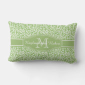 Coussin Rectangle Monogram White Leafy Motif sur Apple Green (Verso)